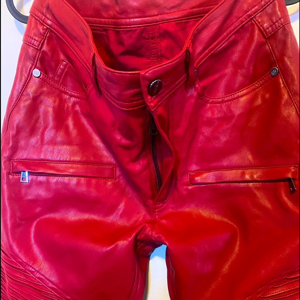 Zara Red Faux Leather Biker Pants